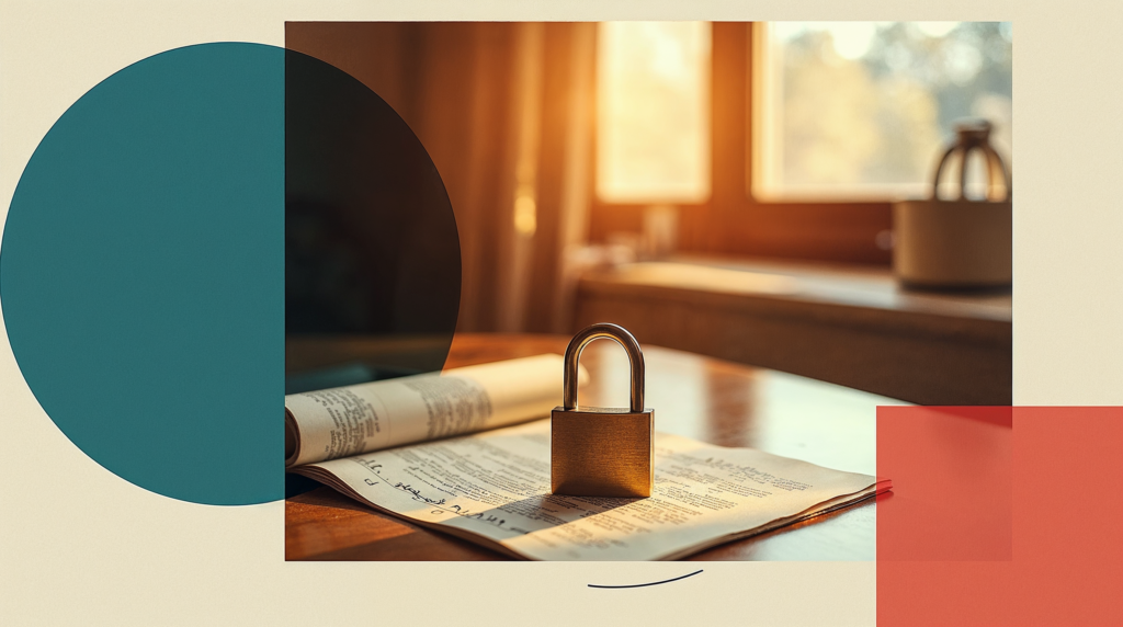 DSGVO-konforme KI, Vorhängeschloss auf einem Dokument als Symbol für Datenschutz und Datenhoheit